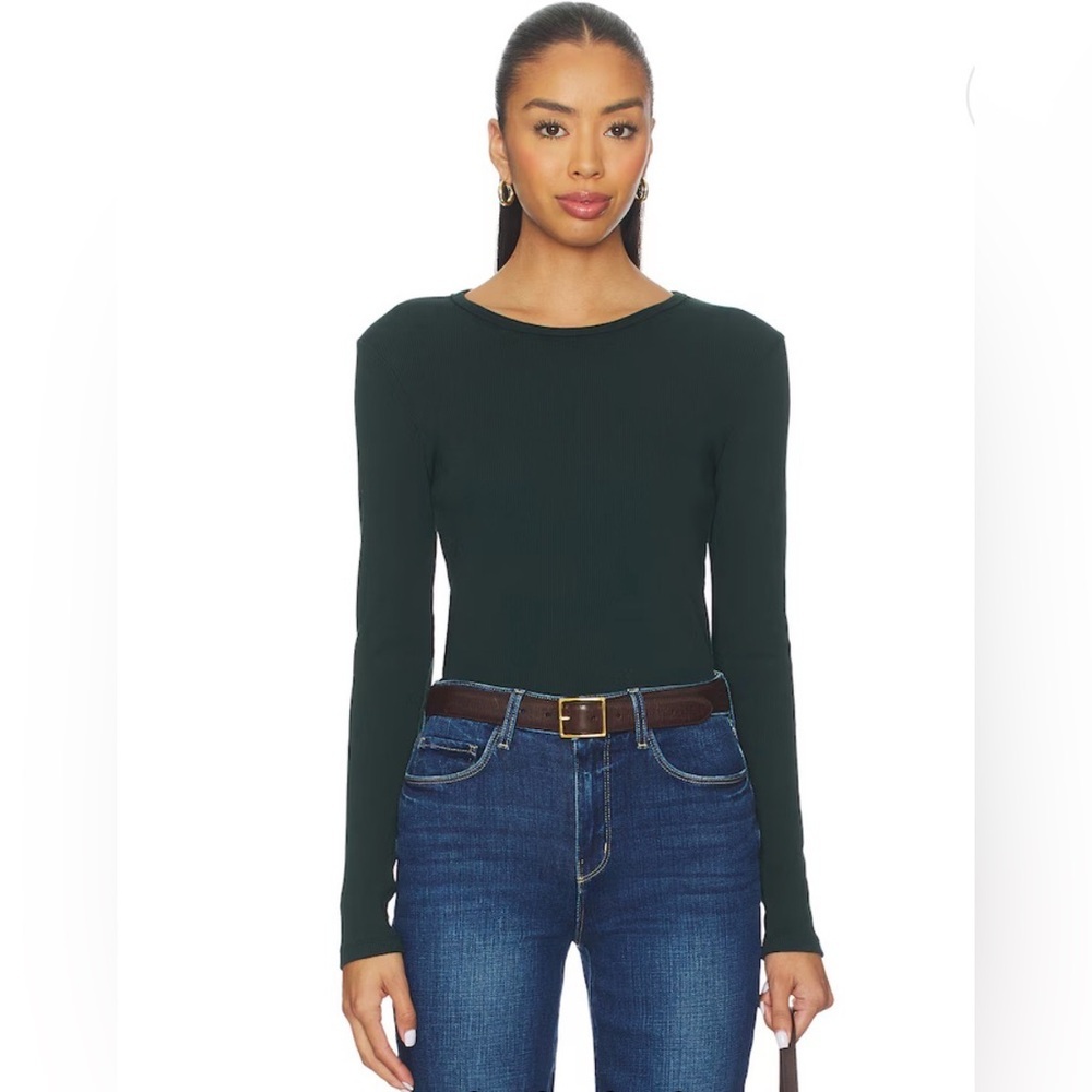 Revolve Bobi Crewneck Long Sleeve Tee in Mossy Green Size M NWT